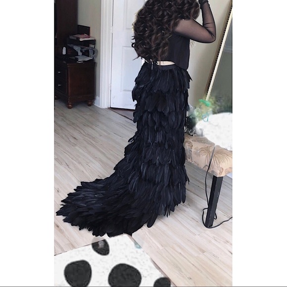 Feather Long Maxi Prom Embellished Gown Dress - Picture 7 of 12